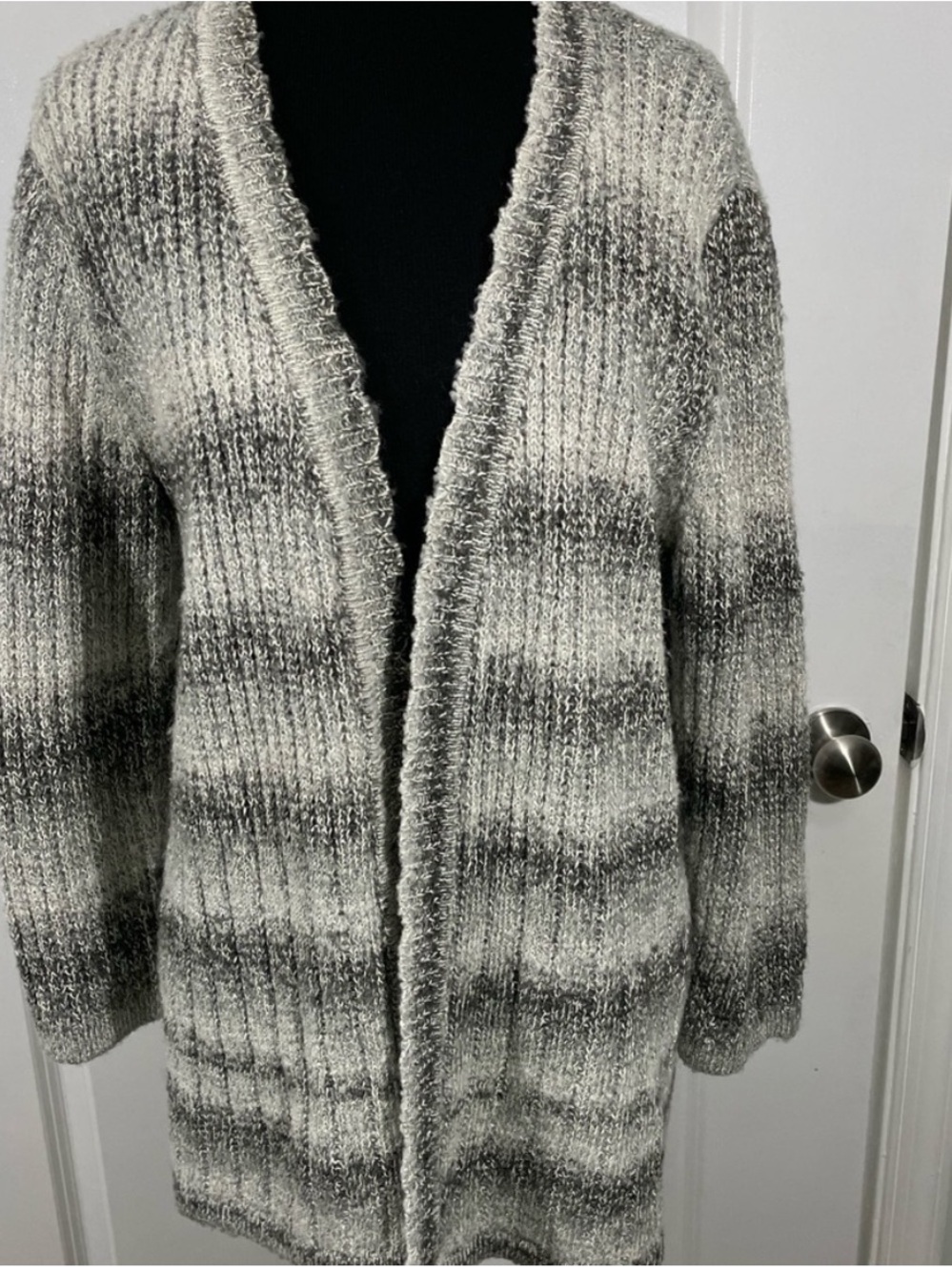 Alfred Dunner Open-Front Gray Ombre Ribbed Women's Sweater Size L CB-103